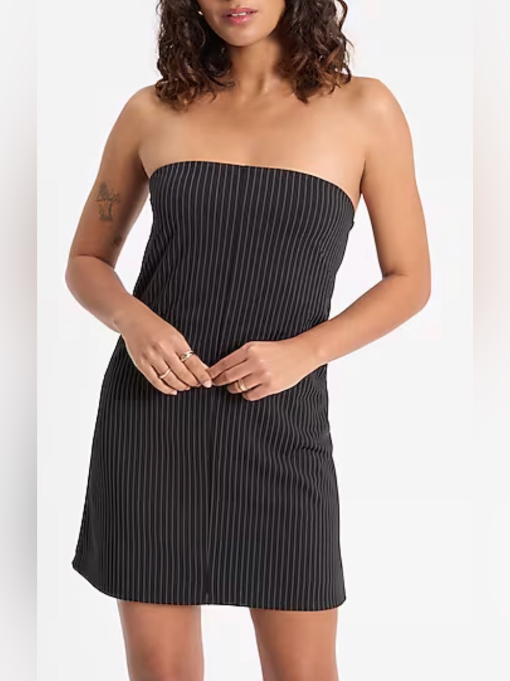 Black Pinstripe Strapless Mini Dress